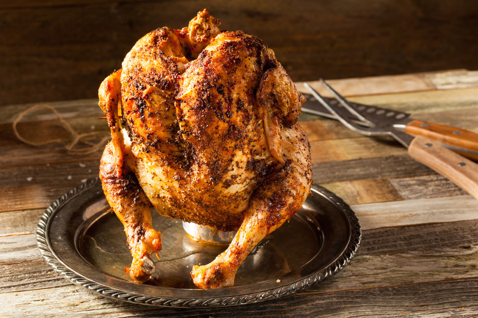 Beer Can Chicken, Grilled Corn Salad with Hazelnuts, Pecorino and Mint