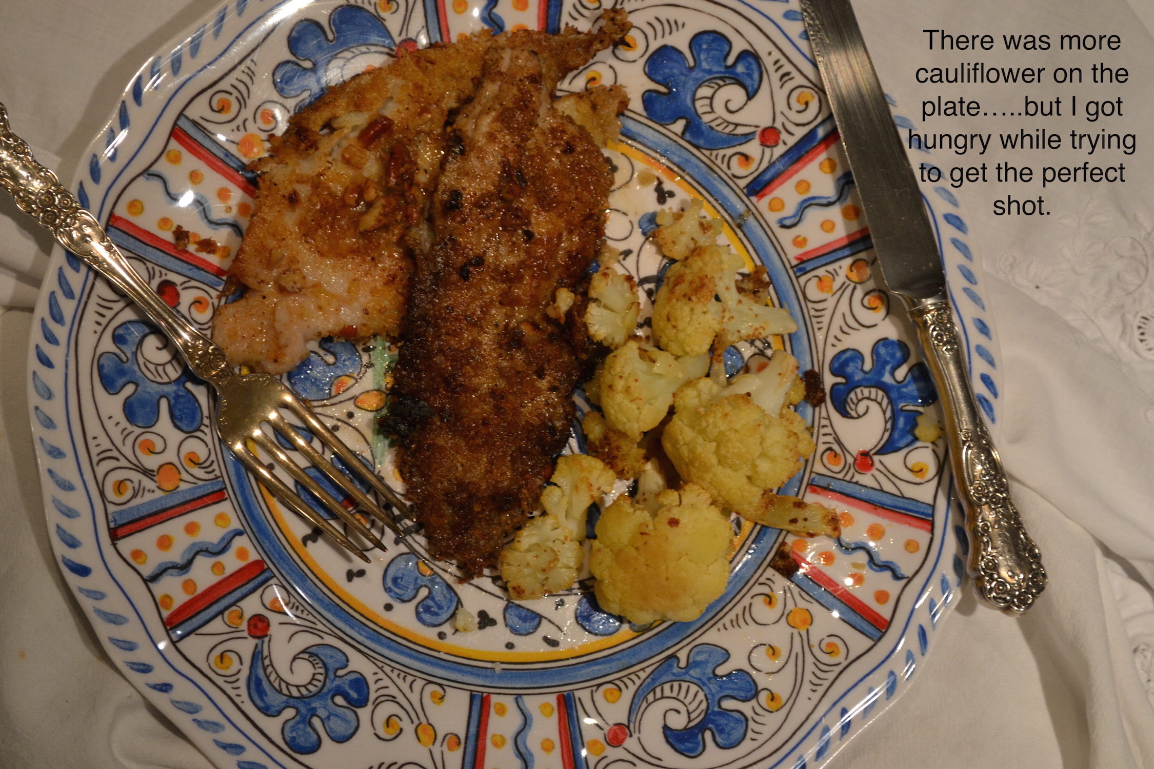 Pecan Crusted Filet of Sole and Mustard Roasted Cauliflower