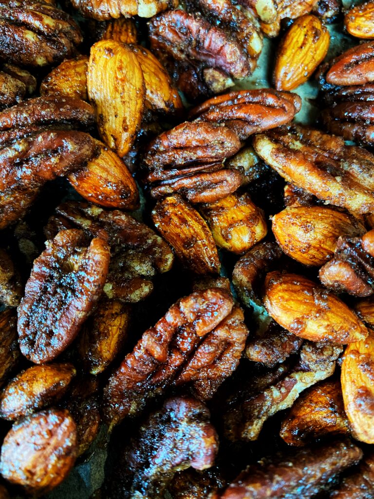 close up of mixed nuts including pecans and cashews