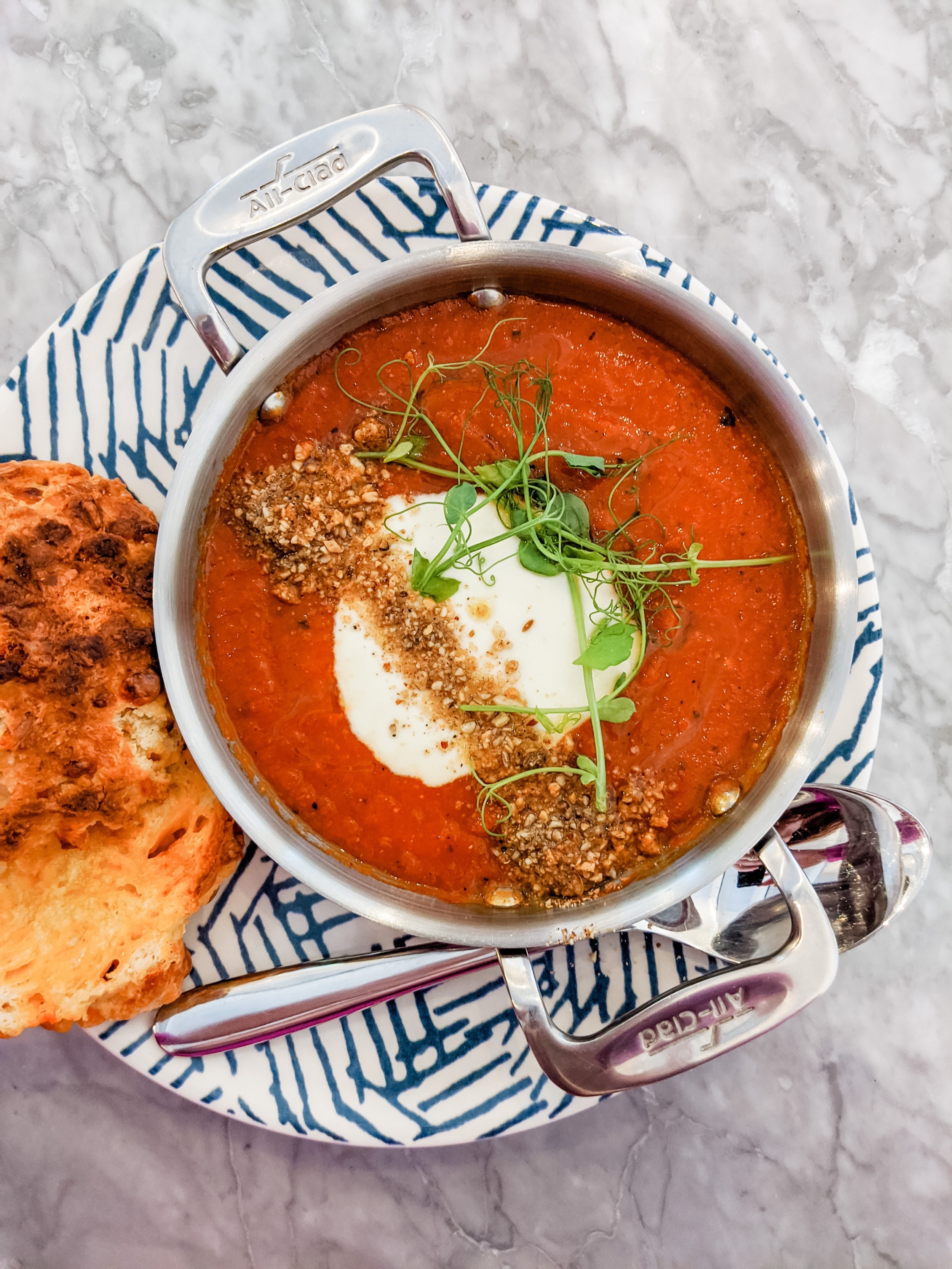 Roasted Tomato Soup with Grilled Cheese Lid