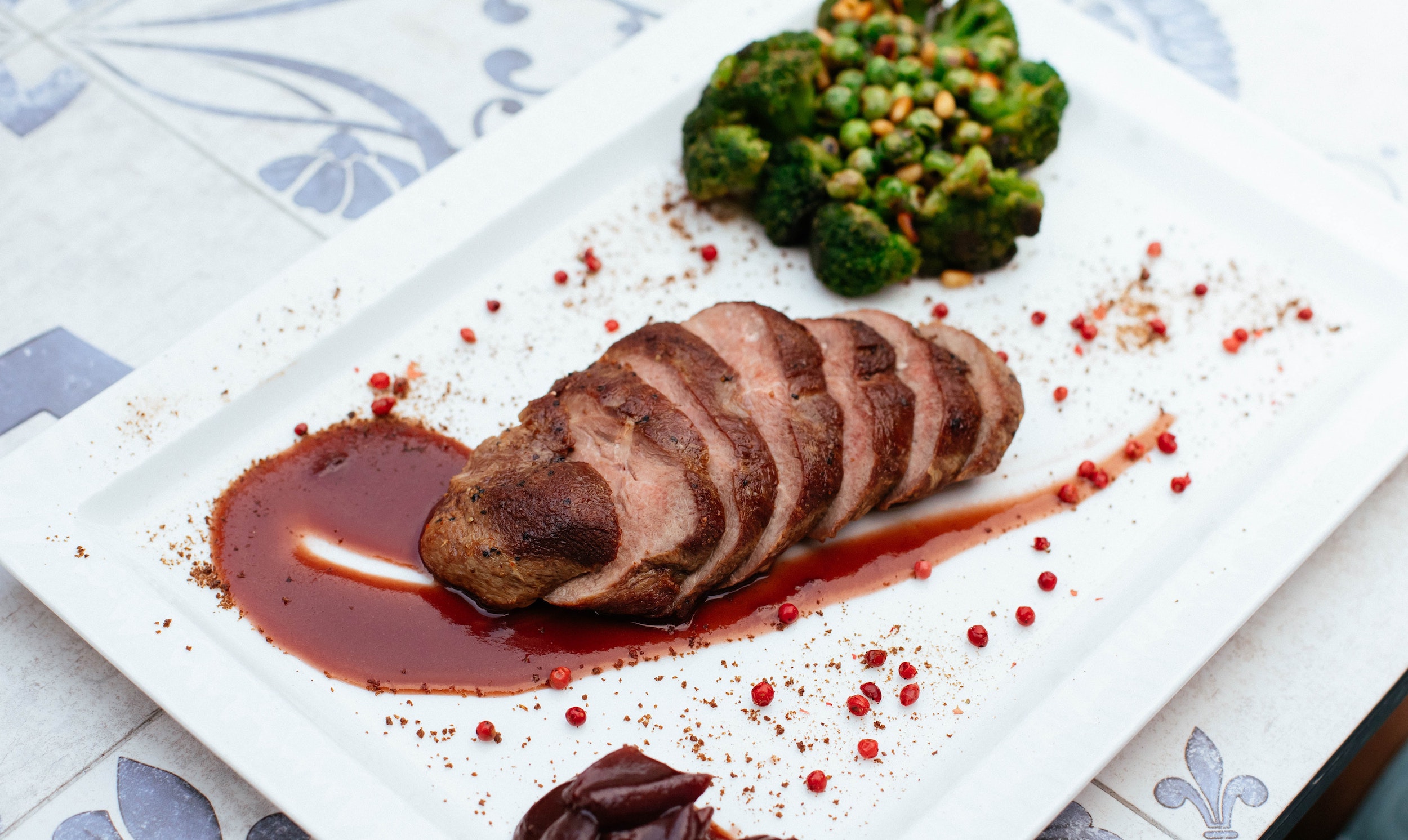 Grilled Pork Tenderloin with Guava Glaze and Orange-Habanero Mojo and Chipotle Sweet Mashed Potatoes