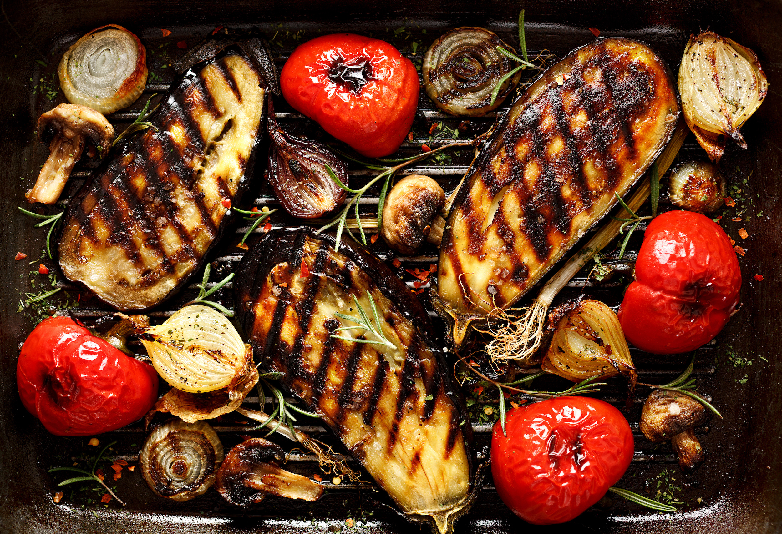 grilled eggplant and mushrooms